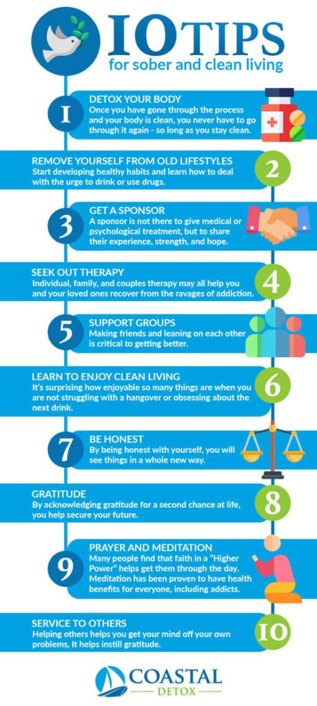 Ten Tips for Sober and Healthy Living infographic