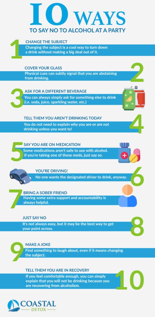 10 Ways to Say No to Alcohol at a Party infographic